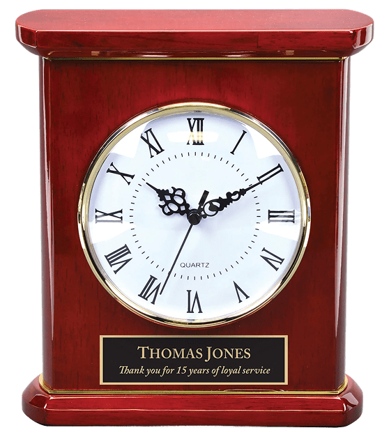 Elegant clock with engraved plaque